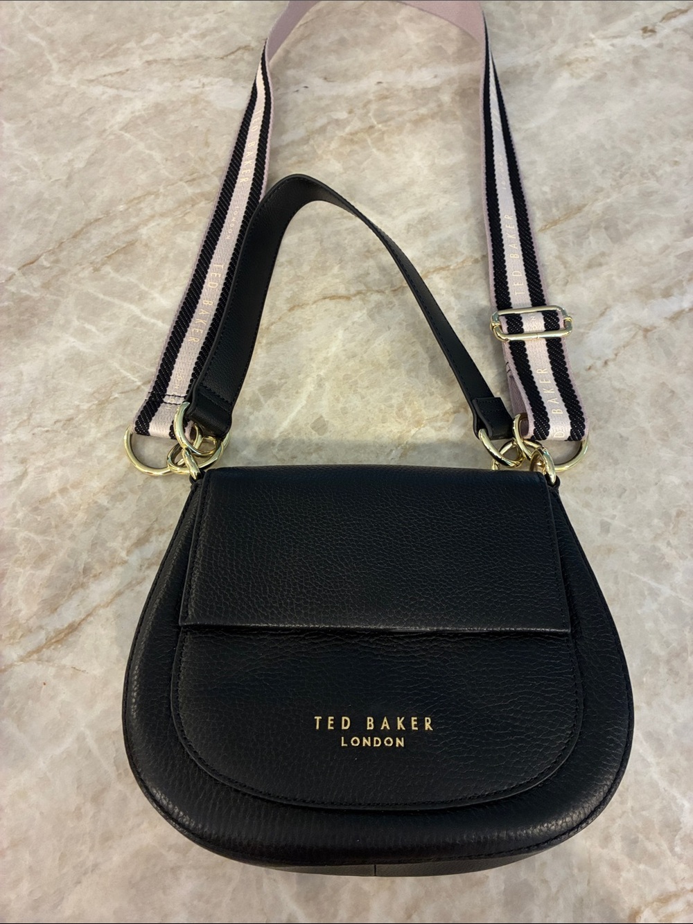 Ted Baker Black Leather Crossbody Saddle Bag with two strap options